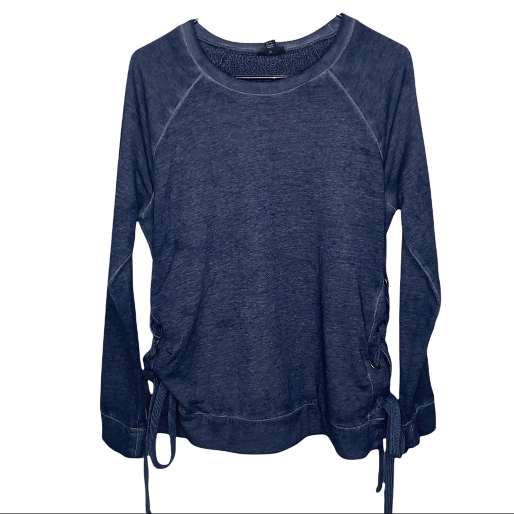 a.n.a Womens Size L Pullover Sweatshirt Long Sleeve Tie Sides Blue